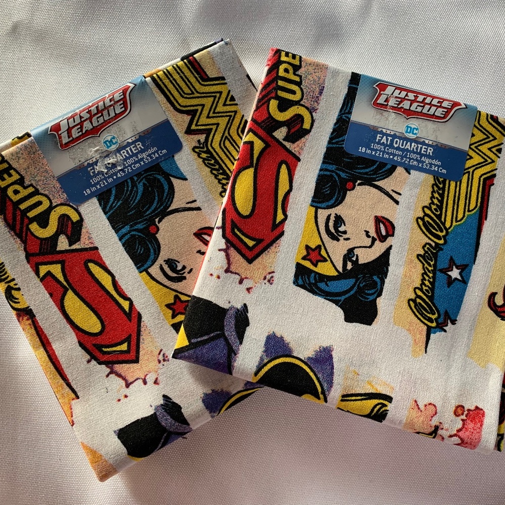 Set of 2!  DC Comics Justice League Fat Quarter Fabric!